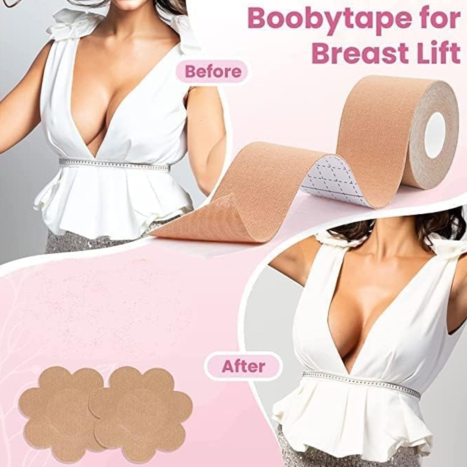 6596 Boob Tape with 10 Pairs Nipple Cover Cotton Wide Thin Breast Tape - Women's & Girl's Breast Lift Booby Tape - Push Up & Lifting Tape - Suitable for All Breast Types - Breast Lift Bra Tape - Bob Tape for Natural Breast Lift (1 Pc 5 Meters) 6596 Boob Tape with 10 Pairs Nipple Cover Cotton Wide Thin Breast Tape - Women's & Girl's Breast Lift Booby Tape - Push Up & Lifting Tape - Suitable for All Breast Types - Breast Lift Bra Tape - Bob Tape for Natural Breast Lift (1 Pc 5 Meters)